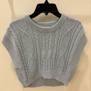 Zara Cropped Short Sleeved Sweater, Size Medium, Light Blue